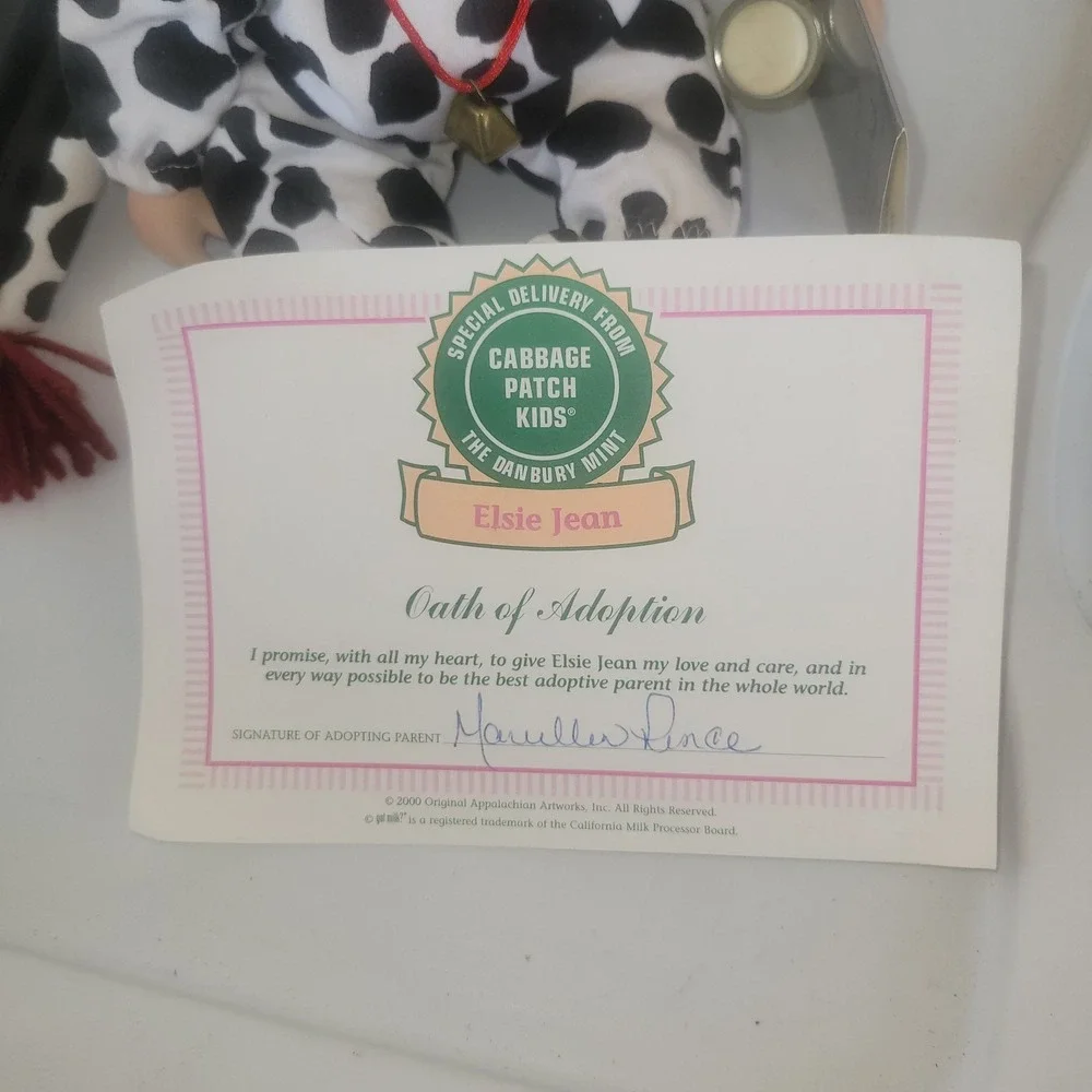 Danbury Mint Porcelain Cabbage Patch Doll Dairy Cow Outfit Got Milk Elsie Jean